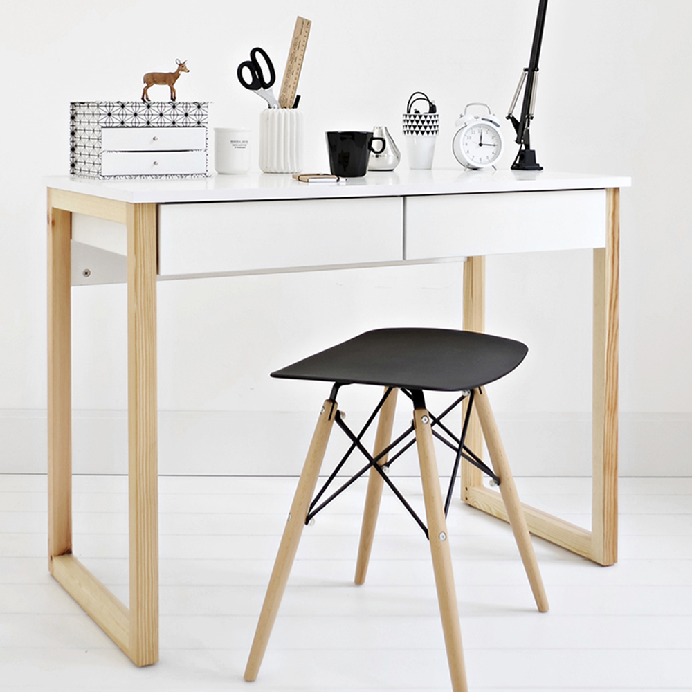 Schreibtisch SKANDINAVIEN Weiß/Holz skandinavisch mit 1 oder 2